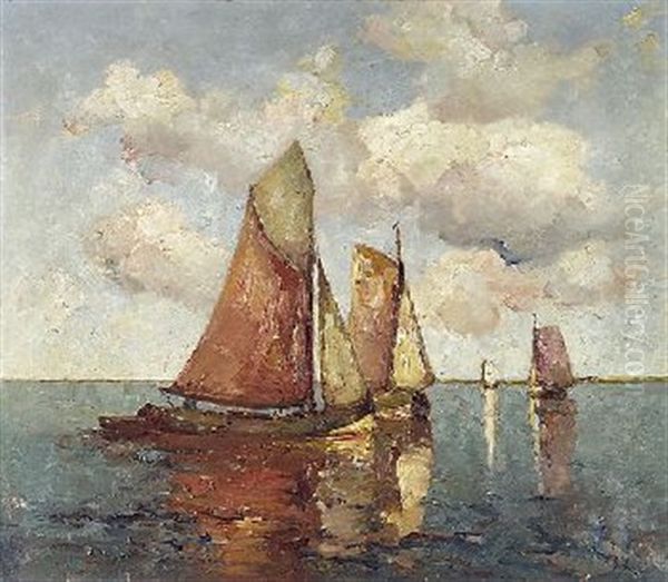 Segelboote Auf Ruhiger See Oil Painting by Rudolf Anton Guba