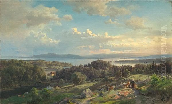 Utsikt Over Mjosa Oil Painting by Hans Frederick Gude