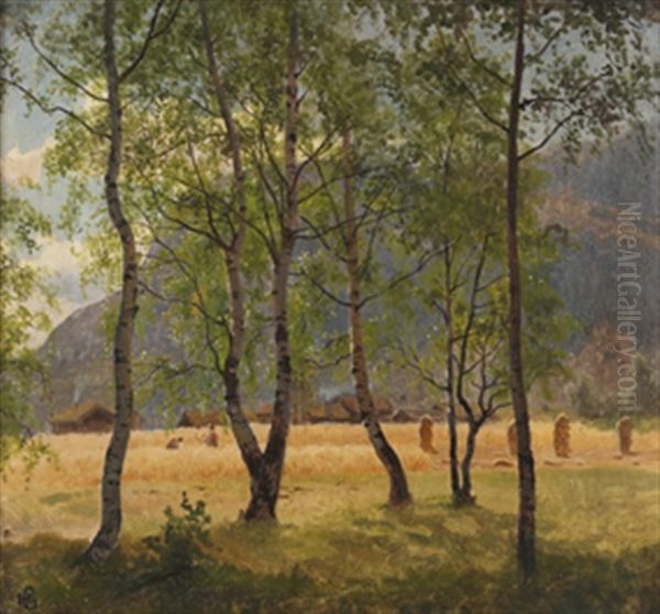 Aker Og Bjerkeskog Oil Painting by Hans Frederick Gude