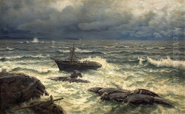 Schiffswrack An Der Kuste Oil Painting by Hans Frederick Gude