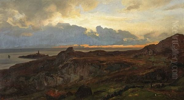 Kystia Ndskap Oil Painting by Hans Frederick Gude