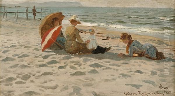 Badegjester Pa Stranden, Rugen Oil Painting by Hans Frederick Gude