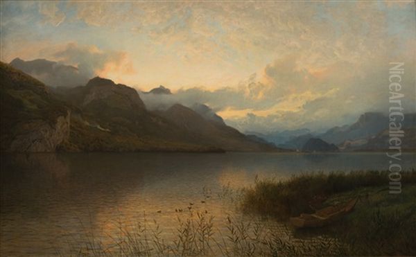 Fjord Landscape Oil Painting by Hans Frederick Gude