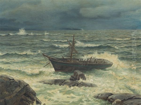 Shipwreck At The Coast Oil Painting by Hans Frederick Gude