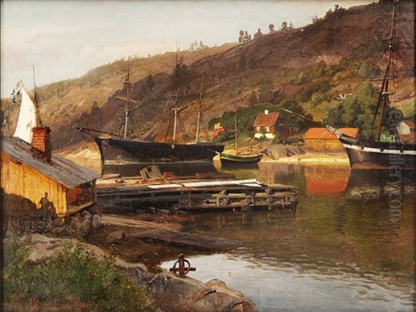 From Husvik, Drobak Oil Painting by Hans Frederick Gude