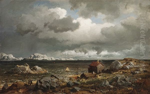 Coastal Landscape Oil Painting by Hans Frederick Gude