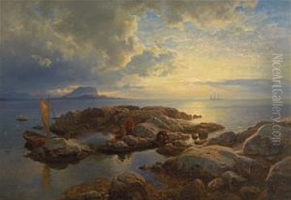 Soloppgang Ved Havet Kinn Oil Painting by Hans Frederick Gude