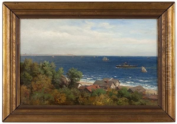 Coastal Village With Ships In A Harbor Oil Painting by Hans Frederick Gude