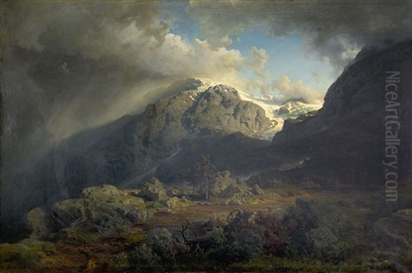 Norskt Landskap Oil Painting by Hans Frederick Gude