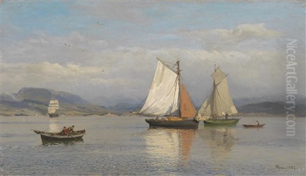 Christiania Fjord In Norwegen Oil Painting by Hans Frederick Gude