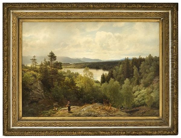 Asterudtjernet, Utsikt Over Ringerike Oil Painting by Hans Frederick Gude