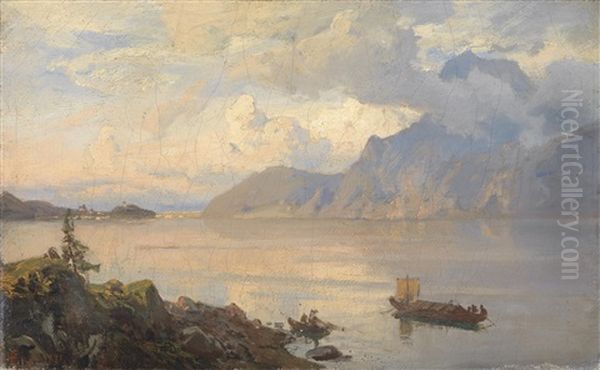 Malerische Ansicht Des Traunsees (study) Oil Painting by Hans Frederick Gude