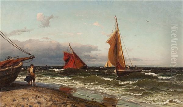 Vid Kusten Oil Painting by Hans Frederick Gude