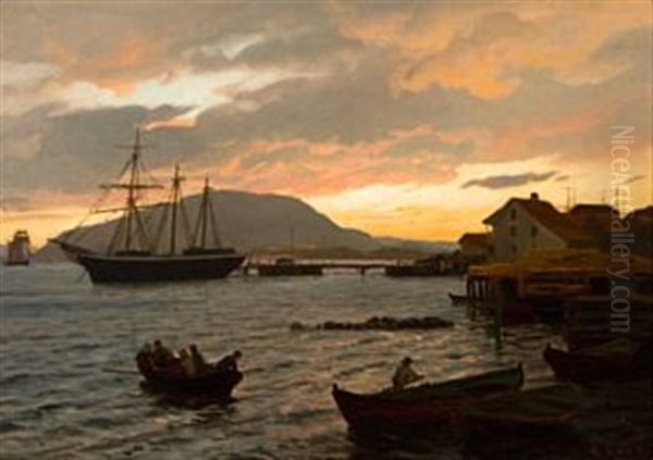 Sommernatt I Drobak Oil Painting by Hans Frederick Gude