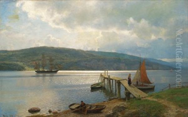 The Jetty At Feste Near Moss Oil Painting by Hans Frederick Gude