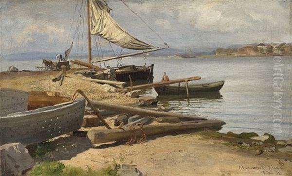 Fra Kristianiafjorden Oil Painting by Hans Frederick Gude