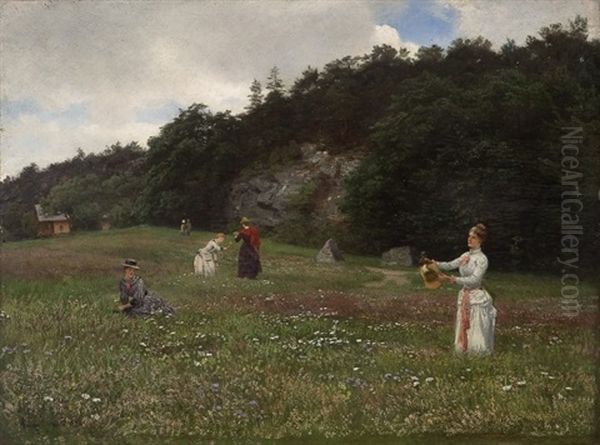 Engblomster Oil Painting by Hans Frederick Gude