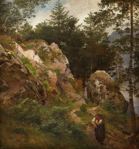 Path Through The Rocks Oil Painting by Hans Frederick Gude