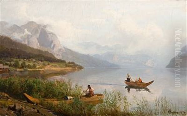 Grundlsee Oil Painting by Hans Frederick Gude