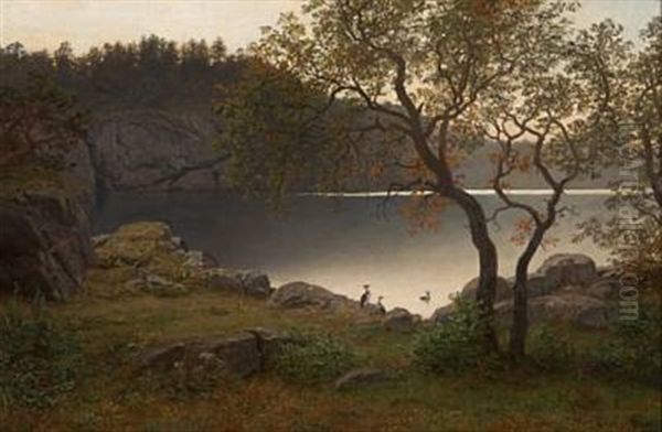 Fjordparti Oil Painting by Hans Frederick Gude