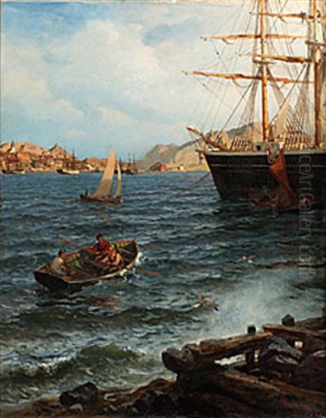 Hamninlopp Oil Painting by Hans Frederick Gude