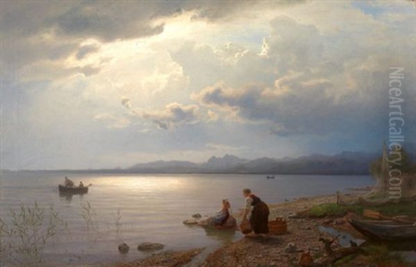 Ved Bredden Av Chiemsee Oil Painting by Hans Frederick Gude