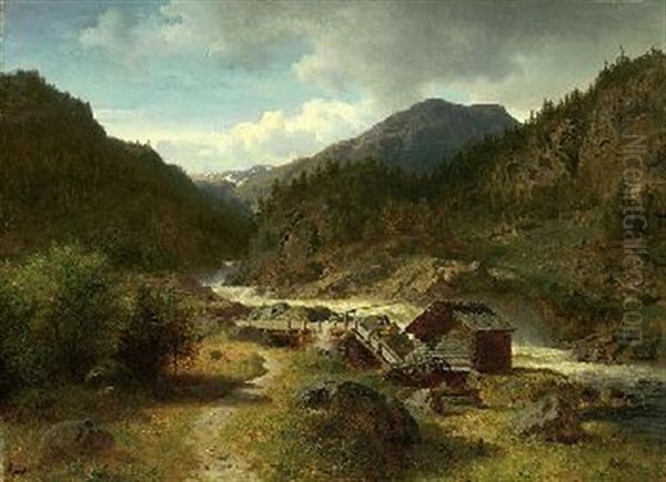 Norwegische Fluslandschaft Oil Painting by Hans Frederick Gude