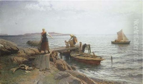 Morning By The Coast Oil Painting by Hans Frederick Gude