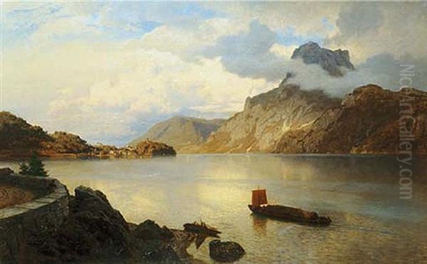 The Traunkirchen At Traunsee Oil Painting by Hans Frederick Gude