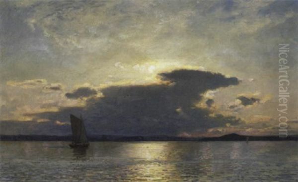 A Calm Sea Under Evening Clouds Oil Painting by Hans Frederick Gude