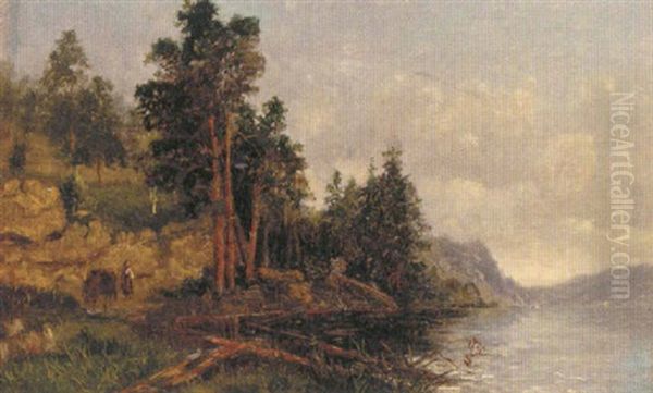 A Figure In A Lake Landscape, Upsale by Hans Frederick Gude