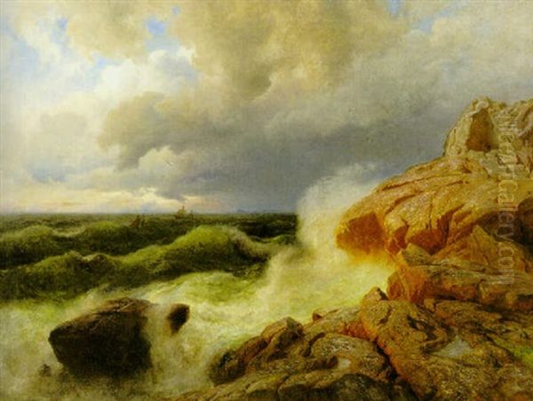 Norsk Kust Oil Painting by Hans Frederick Gude