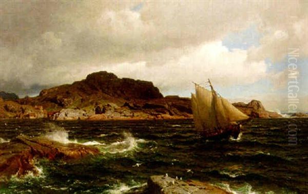 Shipping In A Choppy Inlet Oil Painting by Hans Frederick Gude