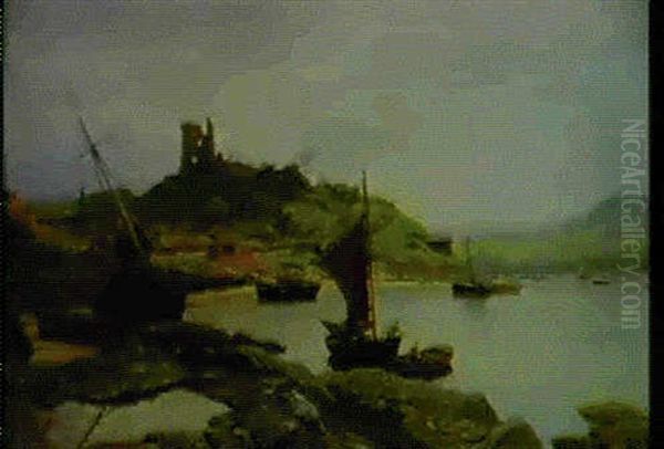 A View Of Tarbert Castle, Argyll Oil Painting by Hans Frederick Gude