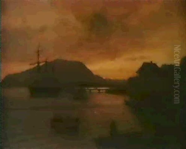 Sommernacht Bei Drobak Am Oslofjord Oil Painting by Hans Frederick Gude