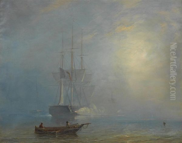 Ships In The Mist Oil Painting by Baron Jean Antoine Theodore Gudin