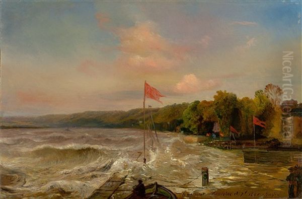 Die Gezeitenwelle In Caudebec In Der Normandie Oil Painting by Baron Jean Antoine Theodore Gudin