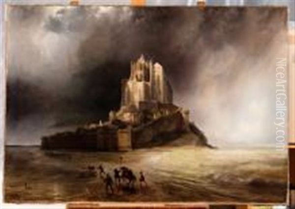 Le Mont-saint-michel Sous L'orage Oil Painting by Baron Jean Antoine Theodore Gudin