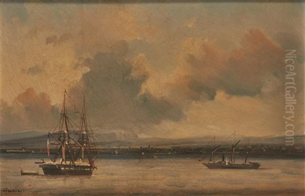 Marine, Bateaux Au Mouillage Oil Painting by Baron Jean Antoine Theodore Gudin