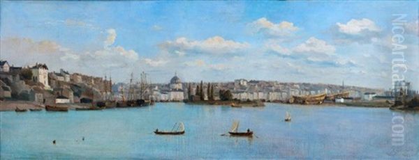 Vue Du Port De Nantes Oil Painting by Baron Jean Antoine Theodore Gudin