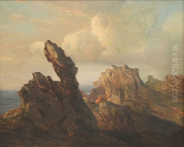 Felsige Meereskuste Oil Painting by Baron Jean Antoine Theodore Gudin