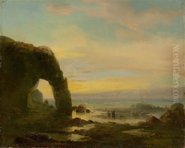 Die Manneporte Bei Etretat Oil Painting by Baron Jean Antoine Theodore Gudin