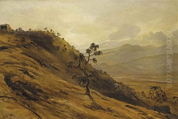 A Ruin In A Mountainous Landscape Oil Painting by Baron Jean Antoine Theodore Gudin