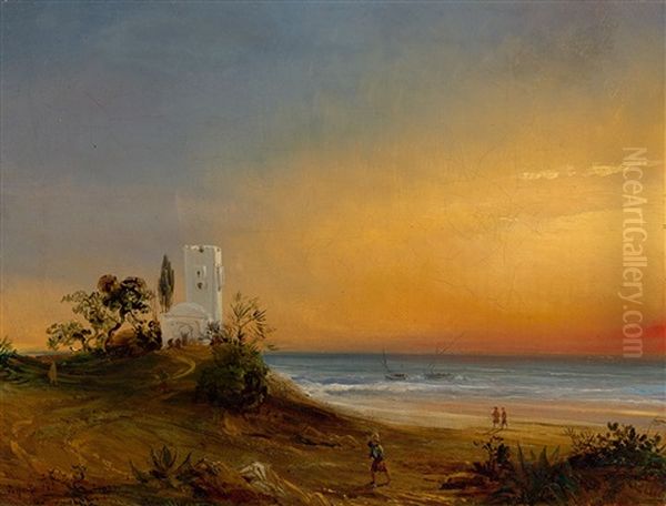 Coastline In Algeria Oil Painting by Baron Jean Antoine Theodore Gudin