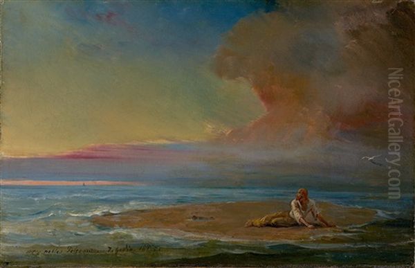 Castaway In The Evening Light Oil Painting by Baron Jean Antoine Theodore Gudin