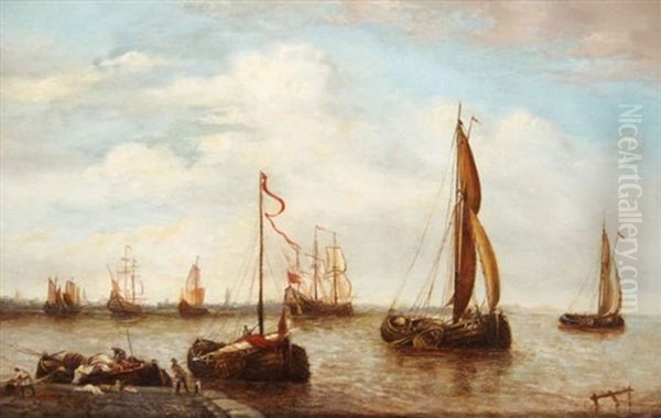 Scene Portuaire Oil Painting by Baron Jean Antoine Theodore Gudin