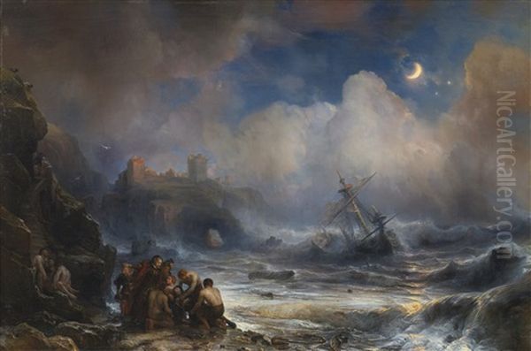 Naufrage De L'un Des Vaisseaux De L'armada Espagnole Sur La Cote Oil Painting by Baron Jean Antoine Theodore Gudin