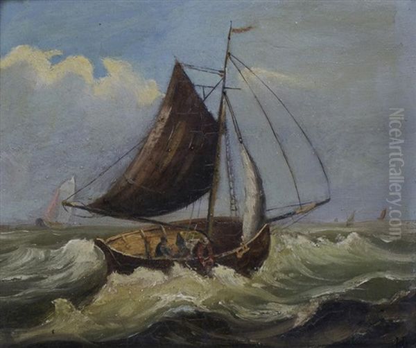 Barques Par Gros Temps Oil Painting by Baron Jean Antoine Theodore Gudin