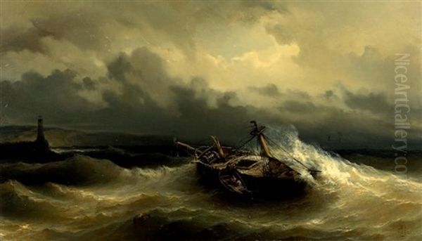 Bateau Dans La Tempete Oil Painting by Baron Jean Antoine Theodore Gudin