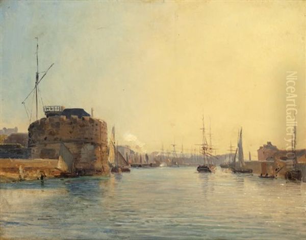 L'entree D'un Port Oil Painting by Baron Jean Antoine Theodore Gudin